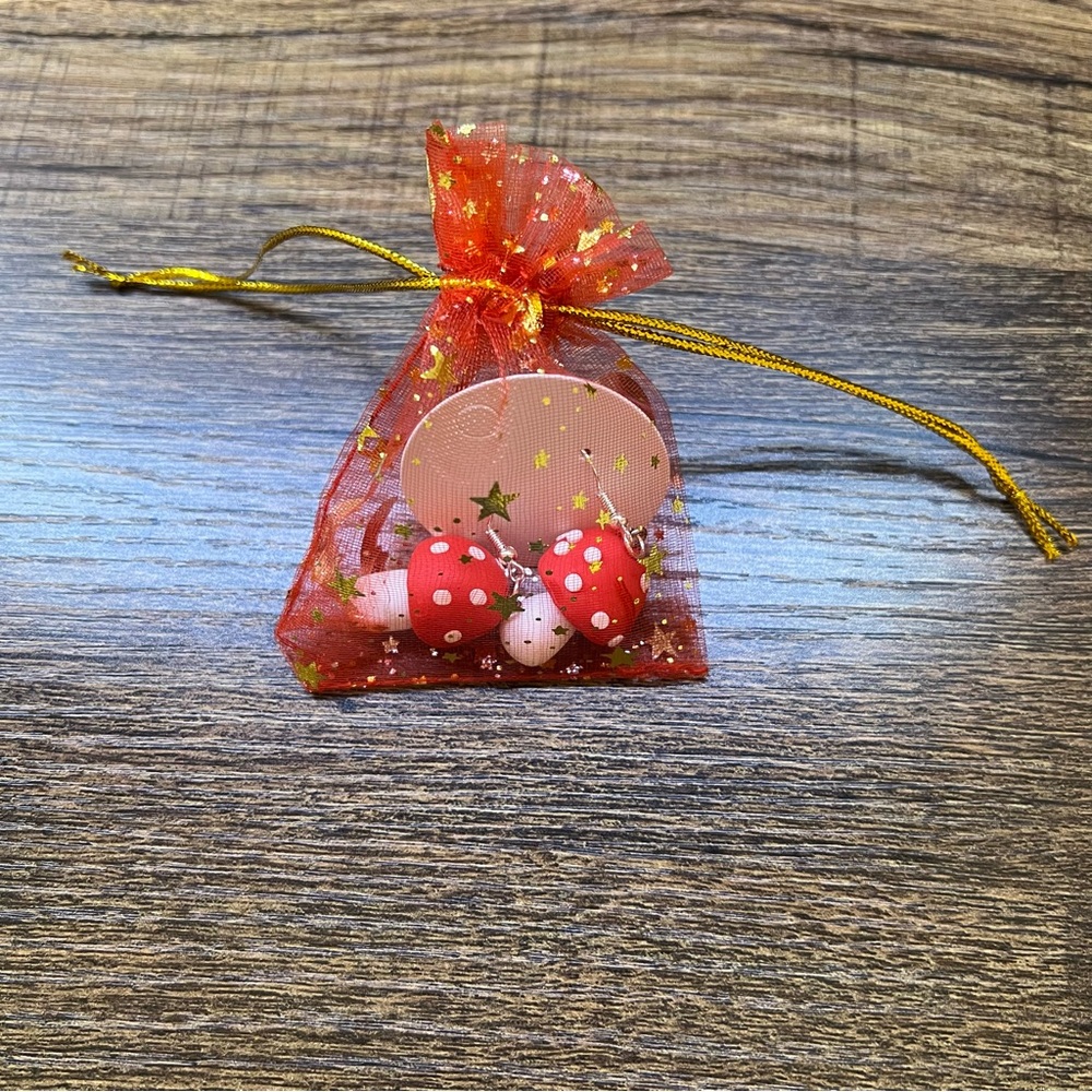 Handmade Red Cap Mushroom Earrings - Picture 7 of 7